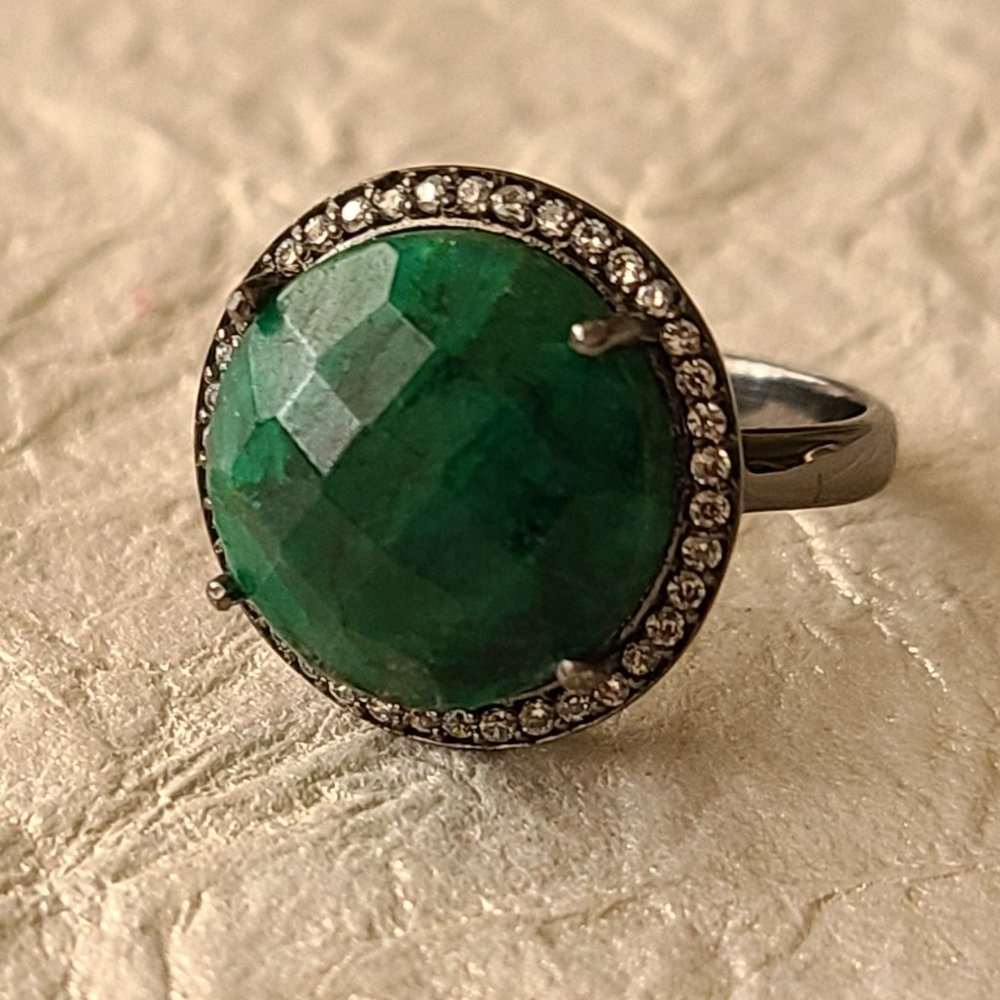 Emerald, Sterling Silver Ring Size 8-Dyed Emerald Stone Ring Size 8-Gems…